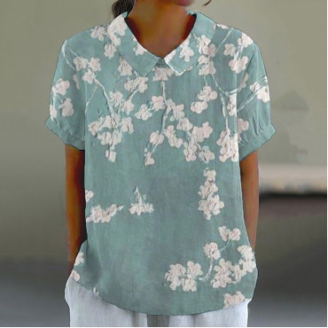 Retro Floral blossom Art Print Casual Cotton Linen Shirt