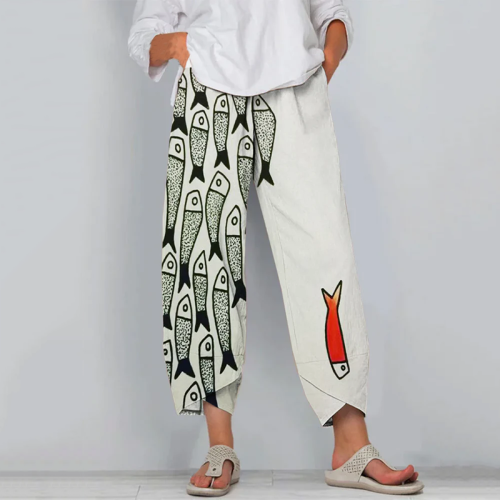 Retro Fun Sardinas Fish Art Cropped Casual Pants