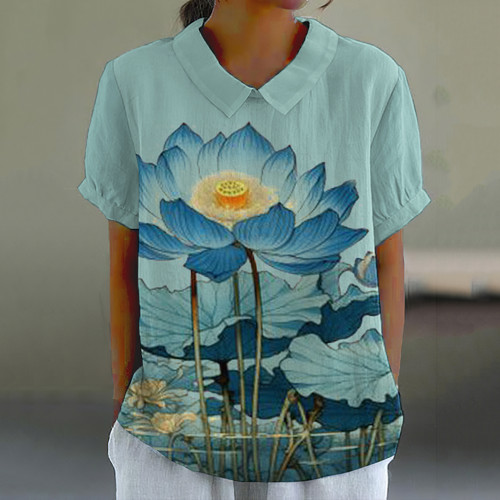 Retro Lotus Japanese Art Linen Blend Cozy Shirt