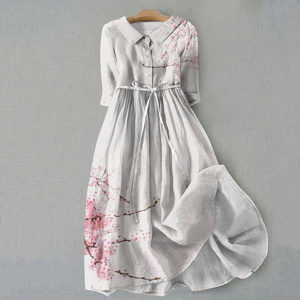 Retro Sakura Bloom Graphics Print Lace-Up Dress