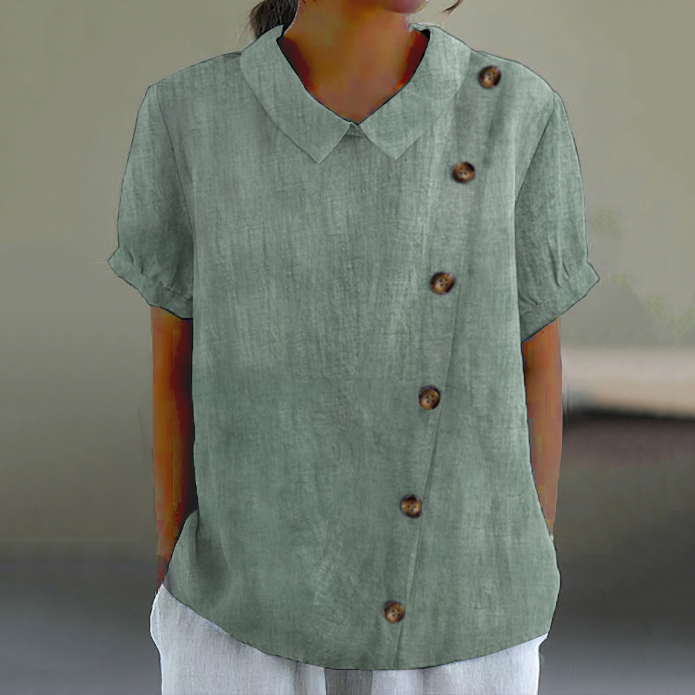 Retro Solid Color Buttons Short Sleeve Lapel Shirt