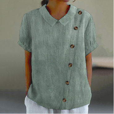 Retro Solid Color Buttons Short Sleeve Lapel Shirt