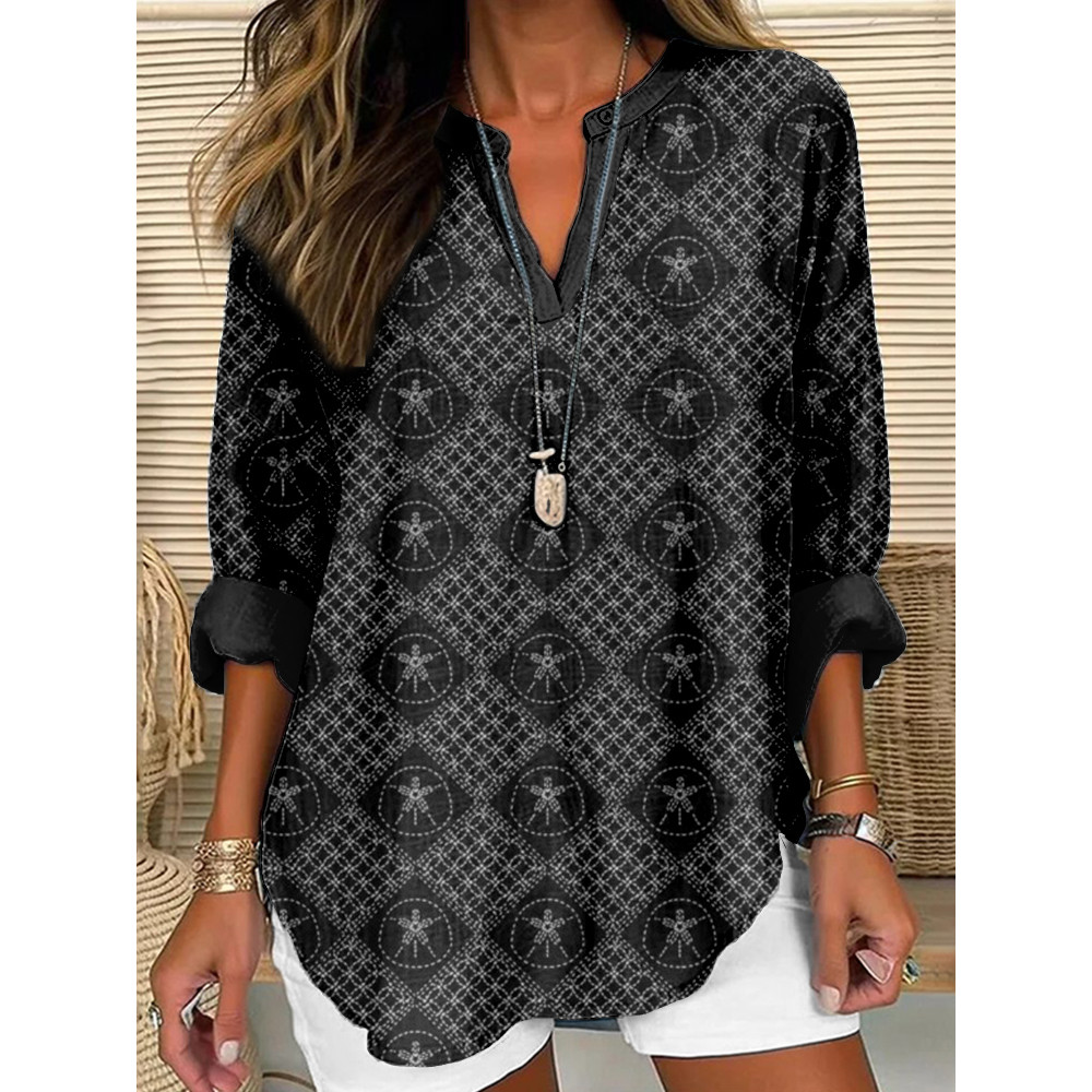 Sashiko Sand Dollar Japanese Art Linen Blend Shirt