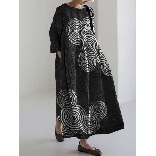 Sea Waves Ripples Japanese Lino Art Linen Blend Maxi Dress