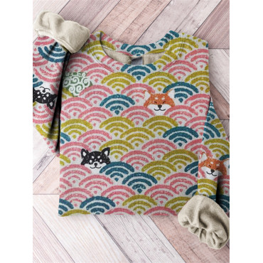 Shiba Inu Dogs Japanese Wave Pattern Comfy Sweatshirt