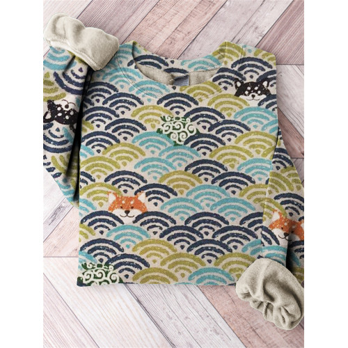 Shiba Inu Dogs Japanese Wave Pattern Comfy Sweatshirt