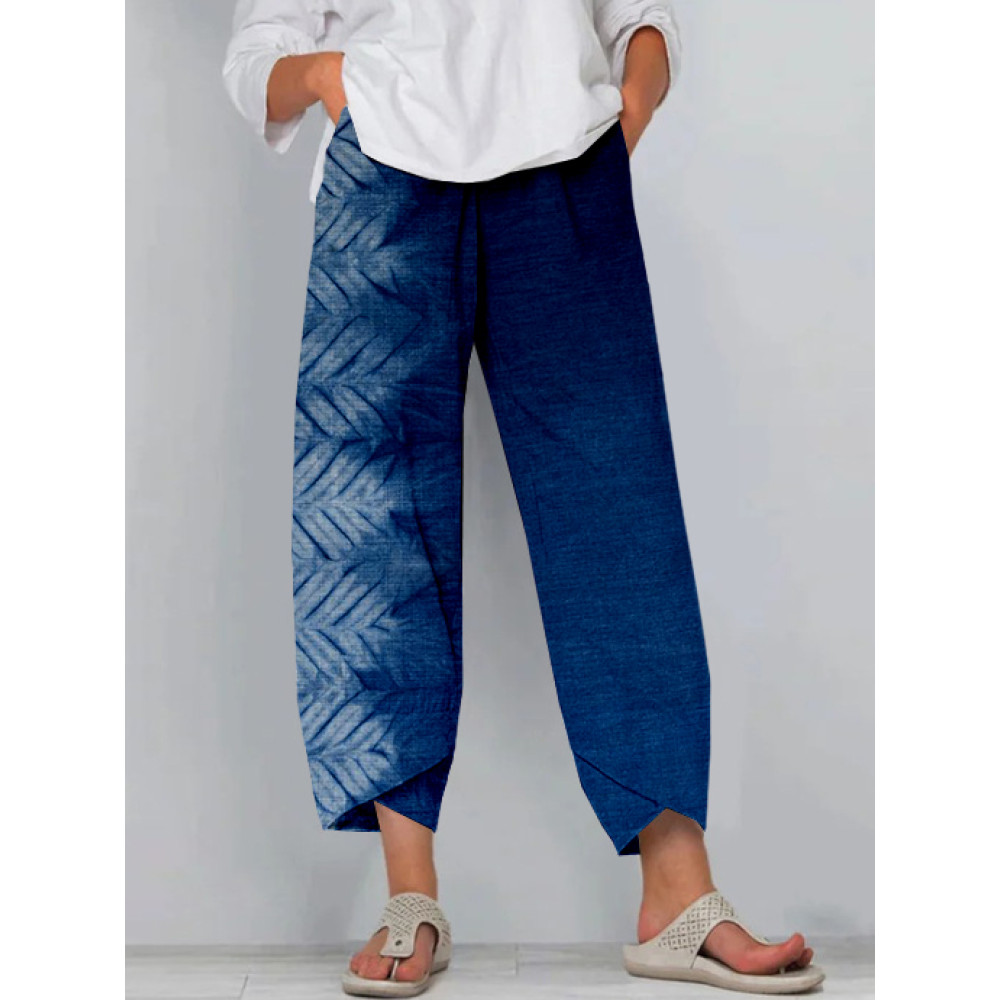 Shibori Chevron Stripe Art Cropped Casual Pants