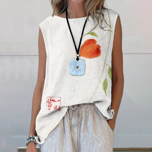 Summer Floral Art Printed Casual Sleeveless Top