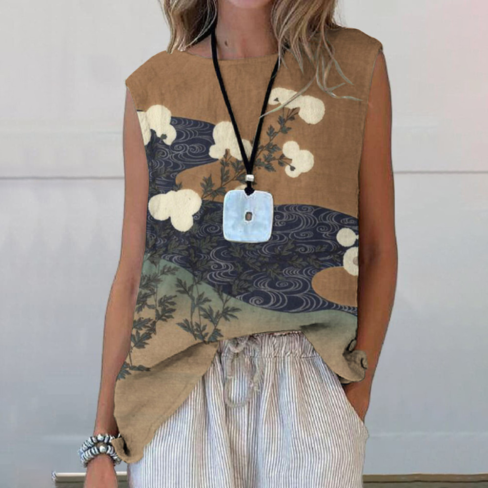 Summer Japanese Art Printed Casual Sleeveless Top