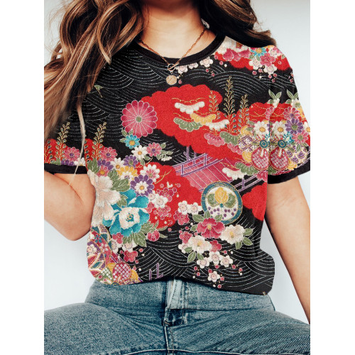 Traditional Japanese Art Pattern Vintage Comfy T Shirt
