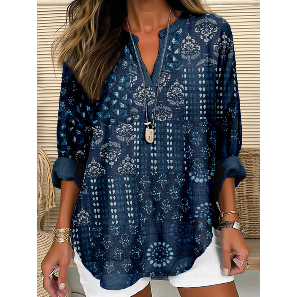 Traditional Japanese Pattern Patchwork Linen Blend Tunic
