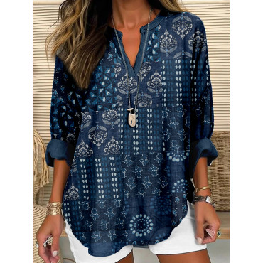 Traditional Japanese Pattern Patchwork Linen Blend Tunic
