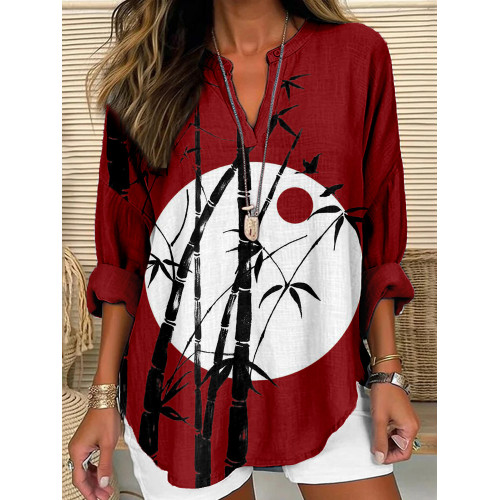 Vintage Bamboo Art Linen Blend Comfy Shirt