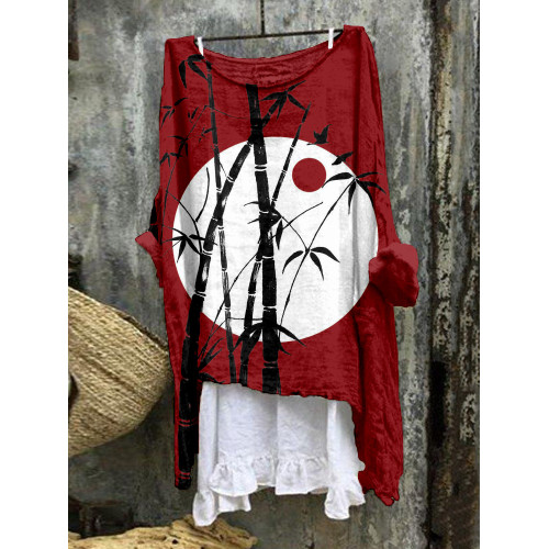 Vintage Bamboo Art Linen Blend Flowy Tunic