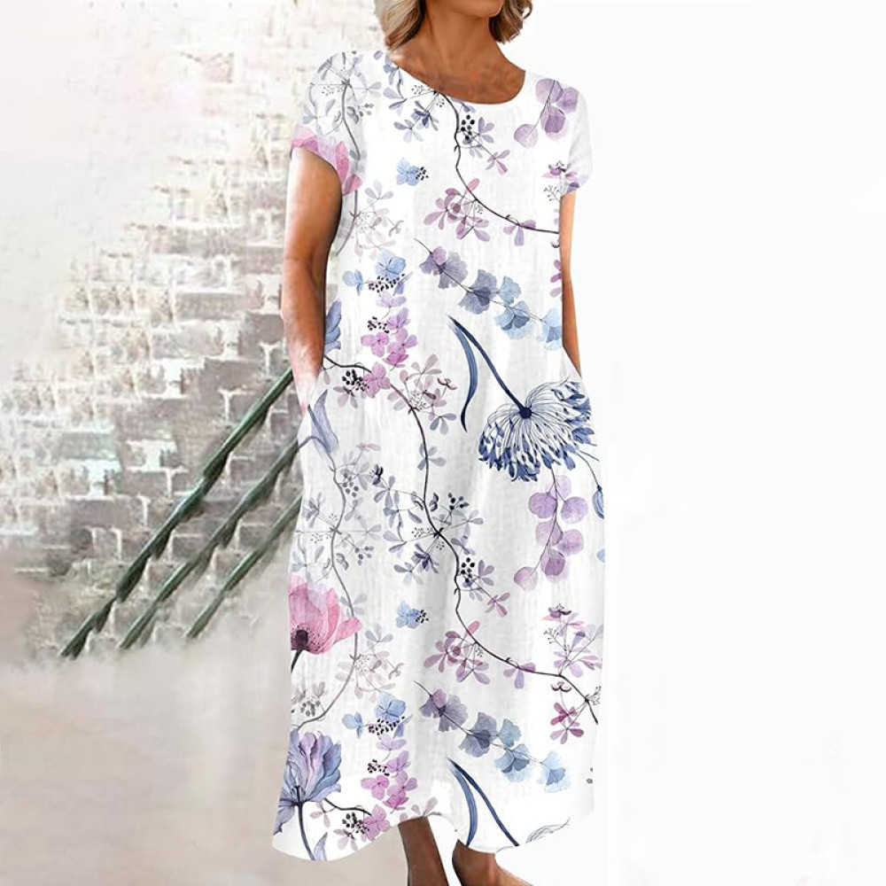 Vintage Blossom Japanese Linen Flowy Midi Dress