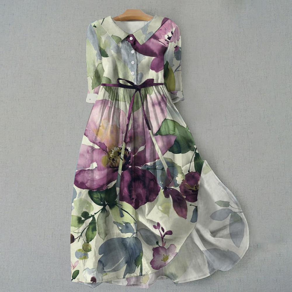 Vintage Botanical Floral Art Print Lace-Up Dress