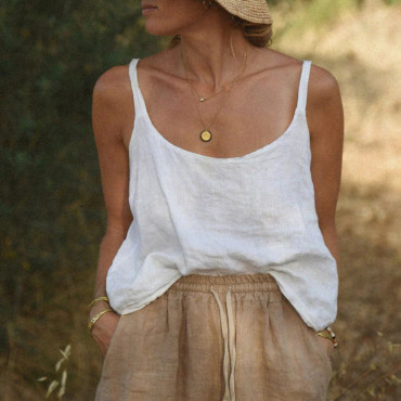 Vintage Button Casual Linen Cotton Comfy Tank Top