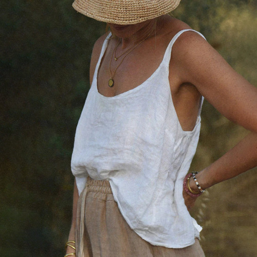 Vintage Button Casual Linen Cotton Comfy Tank Top