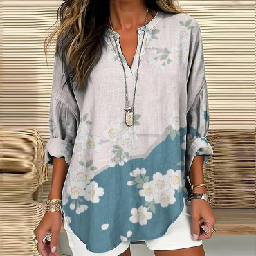 Vintage Cherry Blossom Art Linen Blend Tunic