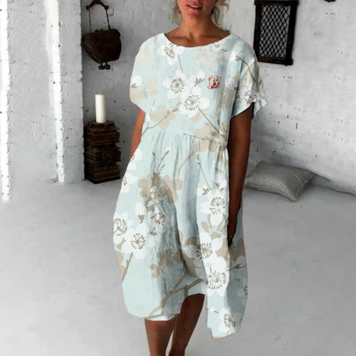 Vintage Cherry Blossom Japanese Flowy Midi Dress