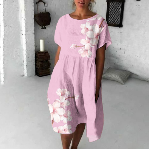 Vintage Cherry Blossom Japanese Flowy Midi Dress