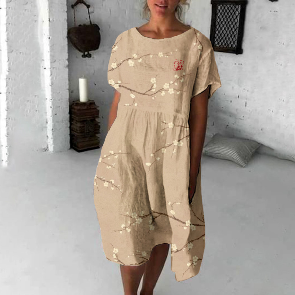 Vintage Cherry Blossom Japanese Flowy Midi Dress