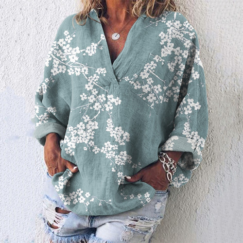 Vintage Cherry Blossoms Japanese Art Linen Blend Tunic