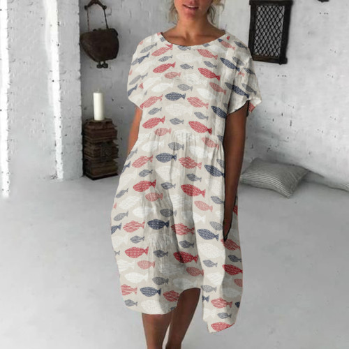 Vintage Fish Japanese Art Flowy Midi Dress