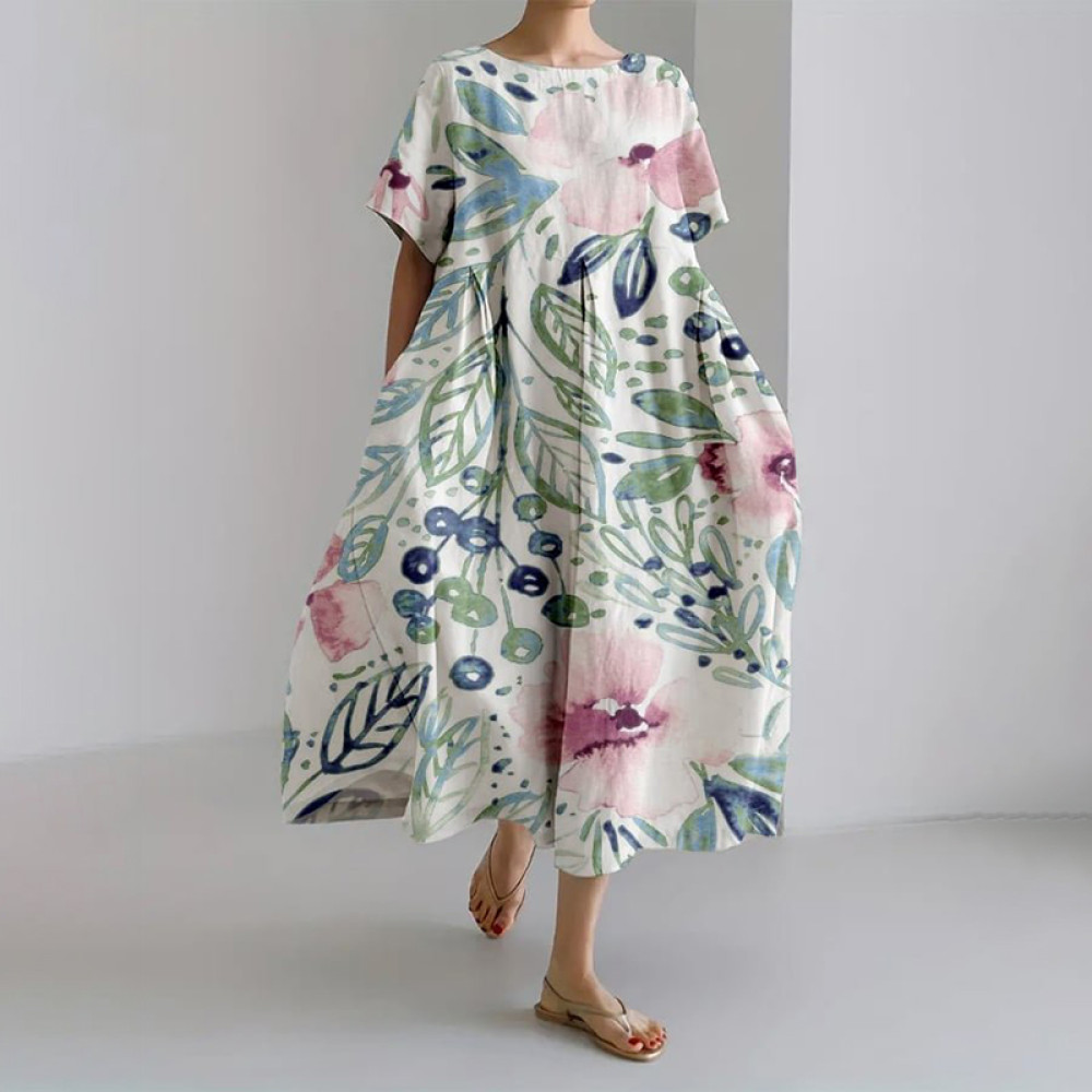Vintage Floral Art Print Casual Loose Dress