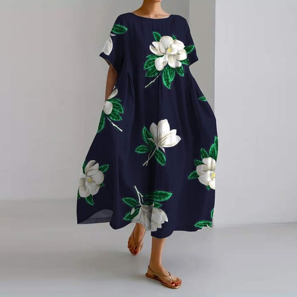 Vintage Floral Art Print Casual Loose Dress