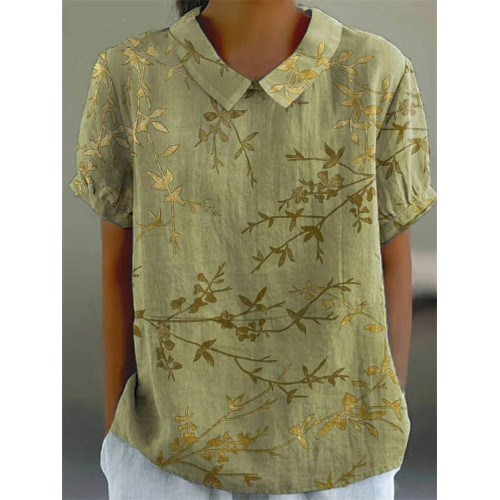 Vintage Floral Art Print Women's Linen Shirt