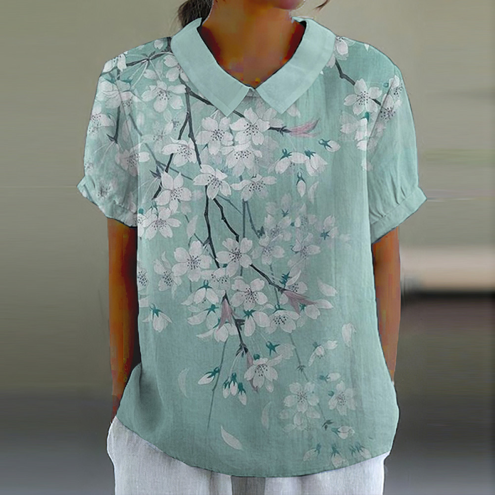 Vintage Floral Art Printed Lapel Casual Shirt