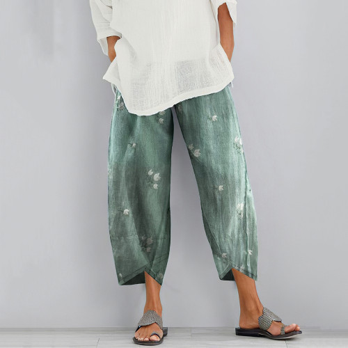 Vintage Floral Blended Cotton Loose Casual Pants