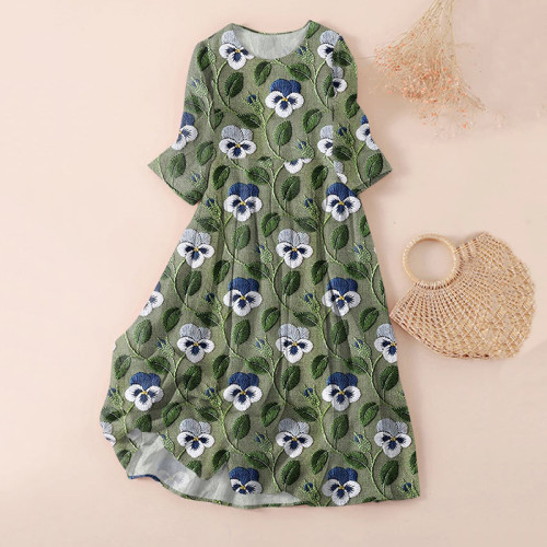 Vintage Floral Japanese Art Printed Casual Loose Dress