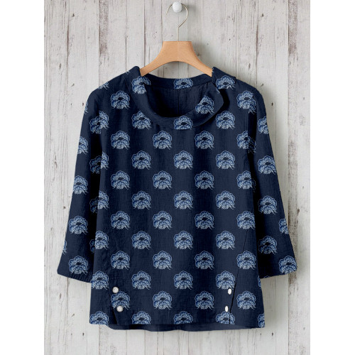 Vintage Floral Pattern Linen Blend Shirt