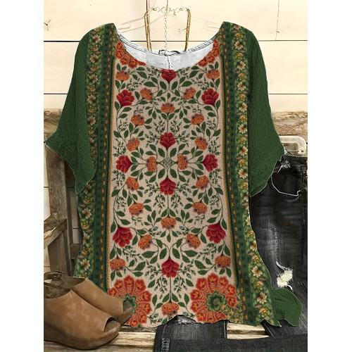 Vintage  Floral  Print Casual Linen Blend Shirt