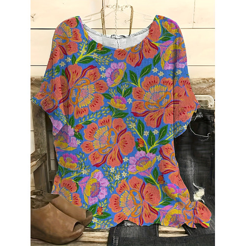 Vintage  Floral  Print Casual Linen Blend Shirt