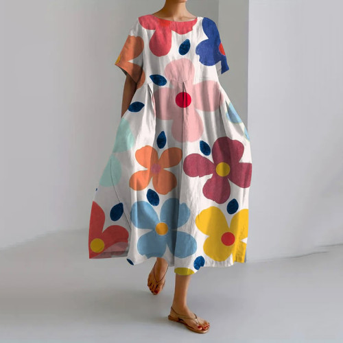 Vintage Floral Print Casual Loose Dress