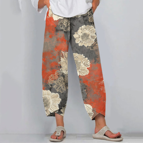 Vintage Floral Print Loose Casual Pants