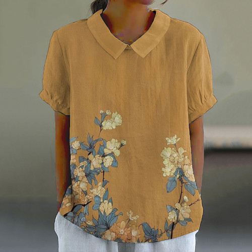Vintage Floral Printed Casual Short Sleeve Shirt