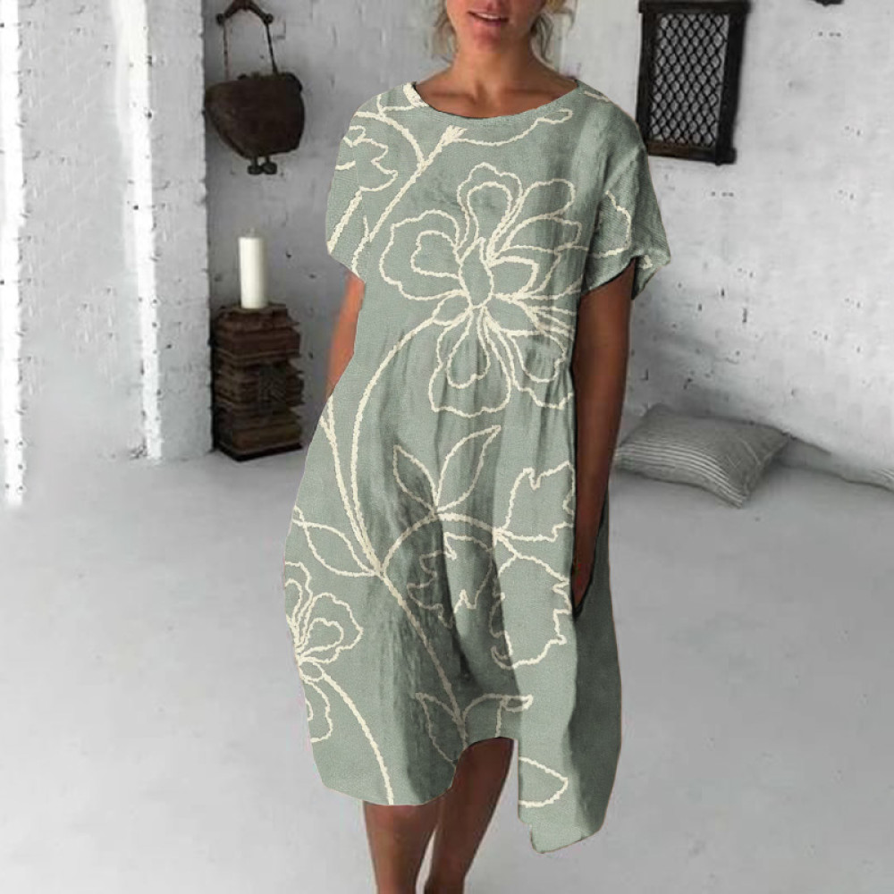 Vintage Flower Art Japanese Flowy Midi Dress