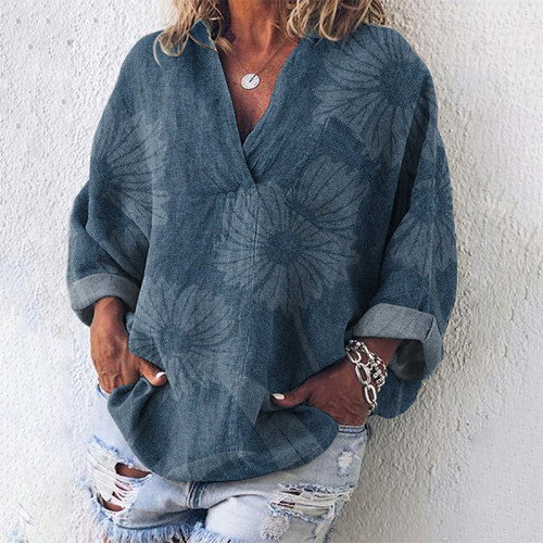 Vintage Flowers Art Linen Blend Tunic