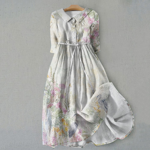 Vintage Flowers Graphics Print Lace-Up Dress