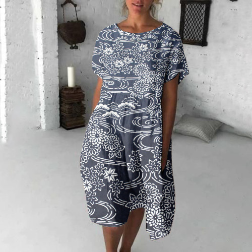 Vintage Flowers Japanese Flowy Midi Dress