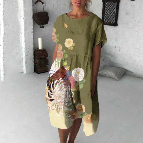 Vintage Flowers Japanese Flowy Midi Dress