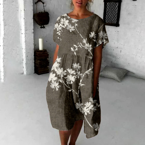 Vintage Flowers Japanese Flowy Midi Dress