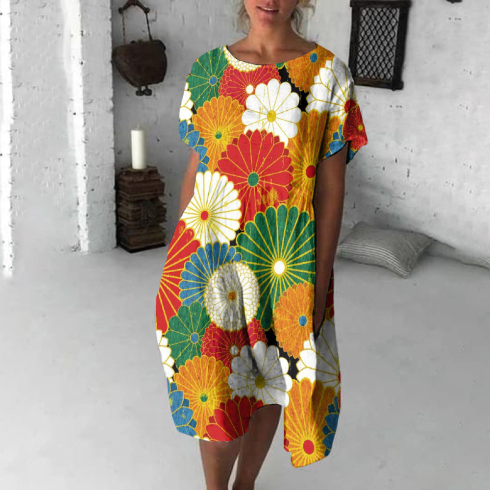 Vintage Flowers Japanese Flowy Midi Dress