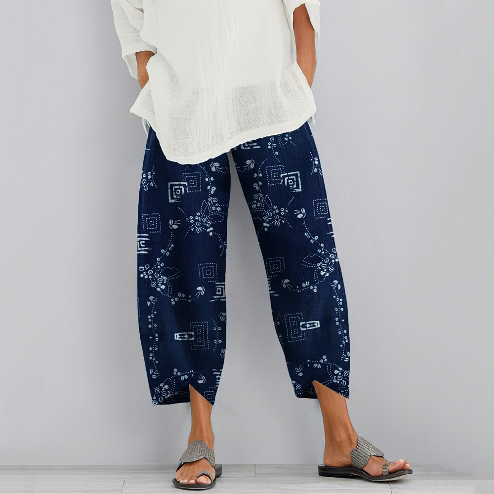 Vintage Geometric Patterns Japanese Art Cropped Casual Pants