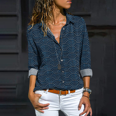 Vintage Geometric Print Long Sleeve Casual Shirt