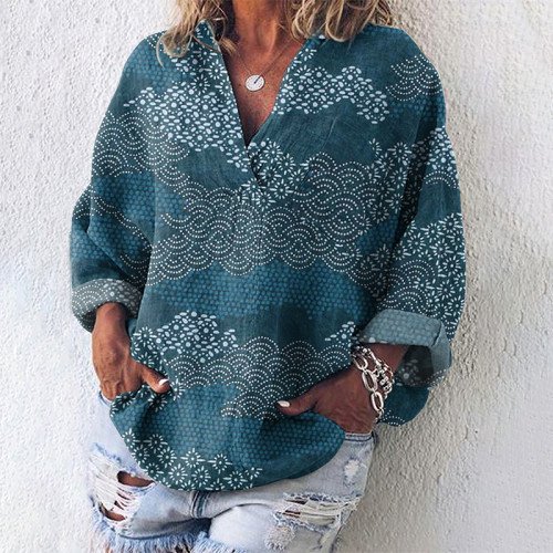 Vintage Geometry Japanese Art Linen Blend Tunic